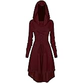 HODBLKT Womens Renaissance Costumes Hooded Robe Lace Up Renaissance Dress Women Halloween Vintage Medieval Cloak