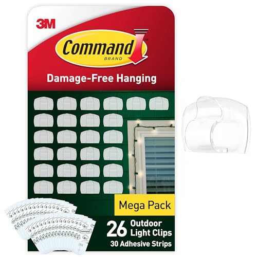 Command Outdoor Clips, 26 Mini Hooks, 30 Small Adhesive Strips, Transparent