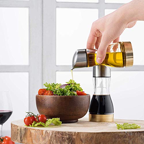 MITBAK Exquisite Oil & Vinegar Dispenser Set (7.5 Oz) | No Drip Acrylic Cruets for Oil, Vinegar, Salad Dressing, Soy Sauce & More | Functional, Leakproof Oil Dispenser Bottle for the Kitchen
