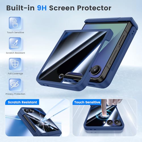 HWeggo Galaxy Z Flip 7 Case, with [Anti-Spy Screen Protector] [MagSafe Compatible] [Strong Stand] [Wireless Charging] Case for Samsung Galaxy Z Flip 7 5G, Blue