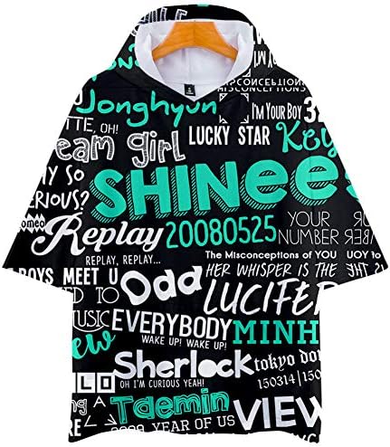 WDDWYHLL Unisex Fashion 3D Hooded T-Shirt Printed Shinee Hooded Short Sleeve Pullover Graphic Sweatshirts Hooded Tee