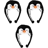 Abaodam 3pcs Plush Fun Animal Hats with Ear Flaps penguin Warm Hats - Cozy Winter Black White Novelty Party Cap for Kids Girls Boys - Soft Fleece Cute Cap for Women Cosplay Party