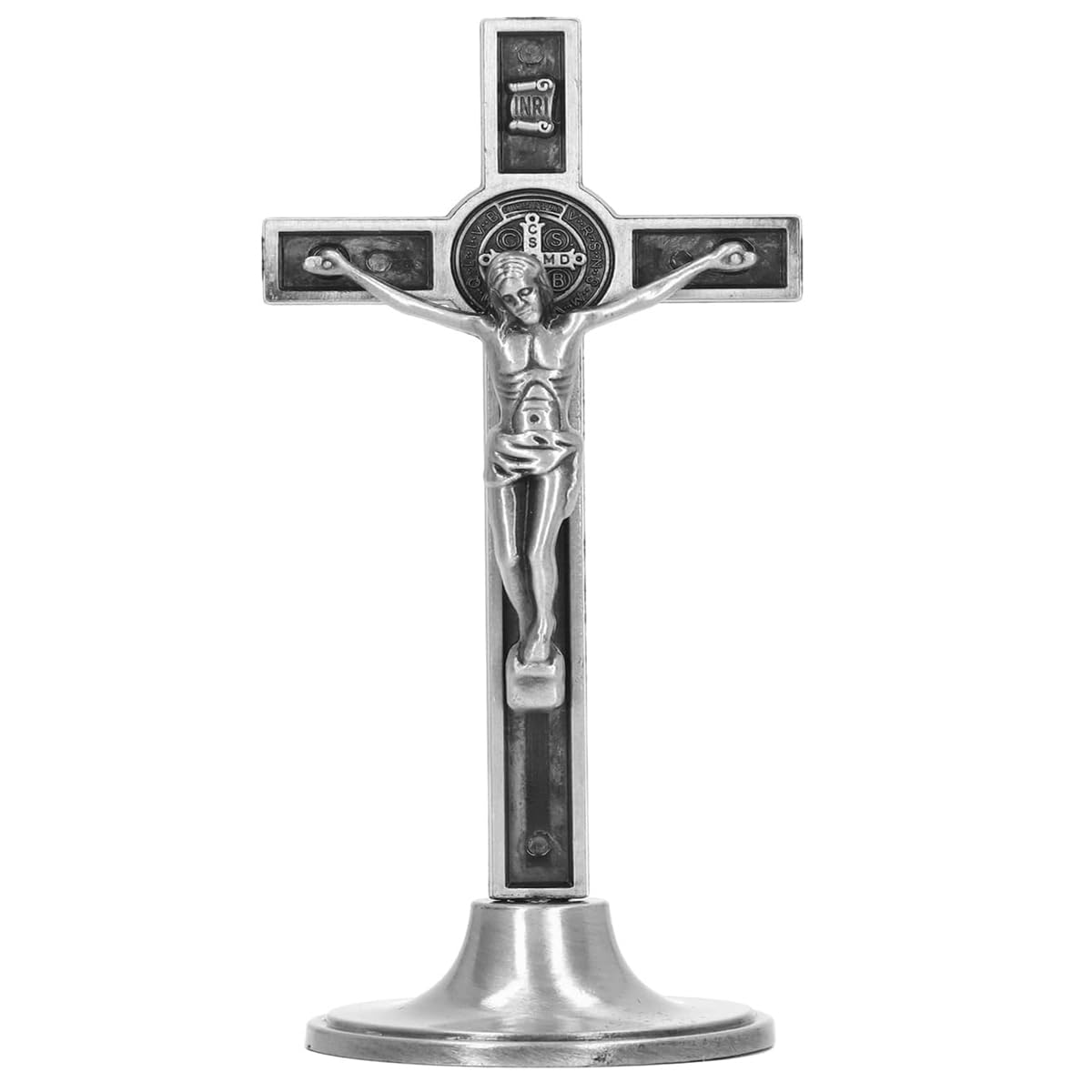QUEAMBLER Wall Crucifix Cross Catholic Crucifix Cross in Zinc Alloy for Wall Removable Base for Table