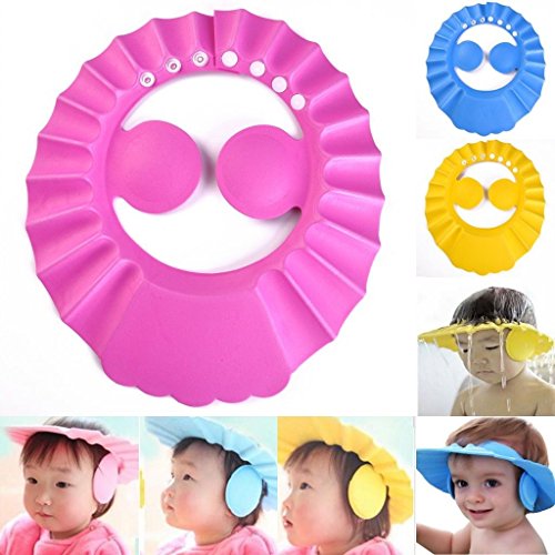BESTOMZ Children Shower Cap Bathing Hair Washing Protection Hat Shampoo Shield for Kids Babies with Ear Protection Pads (Blue) - Thumbnail 6