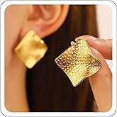 Chunky Gold Stud Earrings for Women Handmade Thick Rectangle Stud Earrings Large Gold Geometric Earrings Minimalist Statement Square Earrings Gold Jewelry