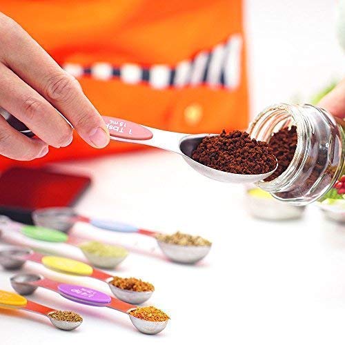 BKhome Measuring Spoons,Magnetic Measuring Spoons,Measuring Spoons Stainless Steel,Teaspoon Tablespoon Measuring Spoon Set Double End Nesting Measuring Dry and Liquid Ingredients (Set of 7)