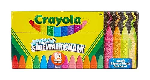 Crayola Ultimate Washable Chalk Collection (64ct), Bulk Sidewalk Chalk, Outdoor Chalk for Kids, Anti-Roll Sticks, Nontoxic, 4+