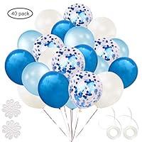 ETLEE Blue Confetti Balloons Set, 40 Pack 12 Inch Latex Balloon for Birthday Wedding Engagement Baby Shower Bridal Shower Party Decorations Supplies