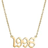 JIAHATE Year Necklace for Womens,Initial Birth Year Number Necklace Men Birthday Charm Friendship Old English Font Stainless Steel Pendant Necklace Chain Jewelry