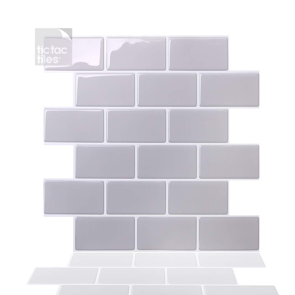Tic Tac Tiles 5-sheets 30cm x 30cm Peel and Stick 3D Wall Tile Stickers Kitchen Splashback Bathroom in Subway Design (Grey)