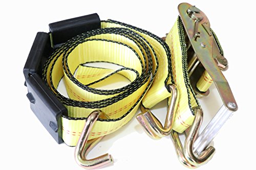 DKG-304 Yellow Heavy Duty Double J Hook Wheel Strap with Ratchet - Over Tire Wire Hook Car Hauler Tie Down - Auto Transporter Trailer Strap with Steel Ratchet - Working Load Limit of 3330 LB (2 Pack)