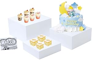 YIENOPOKE 3PCS Buffet Risers,Dessert table display set, Catering supplies buffet display,Acrylic risers display stands, White Acrylic Cube Boxes Nesting Risers with Hollow Bottoms - 1 Set (6.5", 7.5", 8.5")
