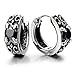 Pair of Vintage Huggie Hinged Hoop Earrings Stainless Steel with Black Cz Unisex Men Women