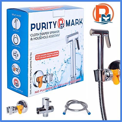 Purity Mark Cloth Diaper Sprayer – a Premium Personal Hygiene Kit no Plumbing Easy Installation with Vacuum Hose Holder Toilet Hand Held Bidet Sprayer and Muslim Shattaf