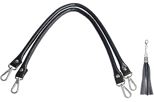 BEAULEGAN Purse Leather Handles Replacement 2 Pcs for Handbag, 23.6 Inch, Black Silver