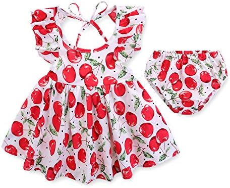 Betsy Betsy's Baby Girl Infant Newborn Casual 2-Piece Summer White Cherry Dress Set With Briefs(0-3 Months)
