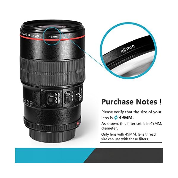 Neewer 49MM Objektiv Filter Set: UV-Filter + CPL Filter + ND4 Filter + Filterbeutel + Reinigungstuch für Kameras mit 18… – Bild 3