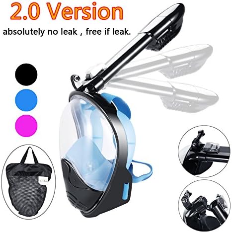 180°view Panoramic full face Snorkel Mask,with anti-fog anti-leak snorkeling Design (BLACK/BLUE, L/XL)