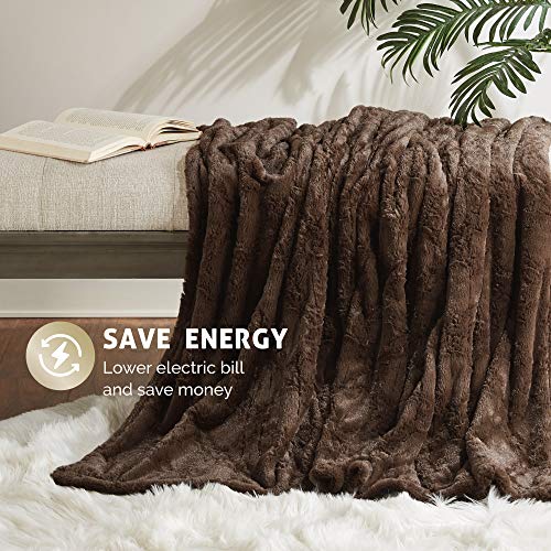 Hyde Lane Faux Fur Electric Throw Premium Chocolate 50x60 Soft Electric Blanket Fuzzy