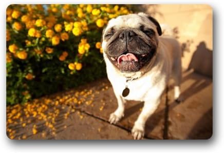 Fashion Decorative Door Mat Rug Funny Smiling Pug Dog Indoor/Outdoor/Floor Doormat 23.6"(L) x 15.7"(W)