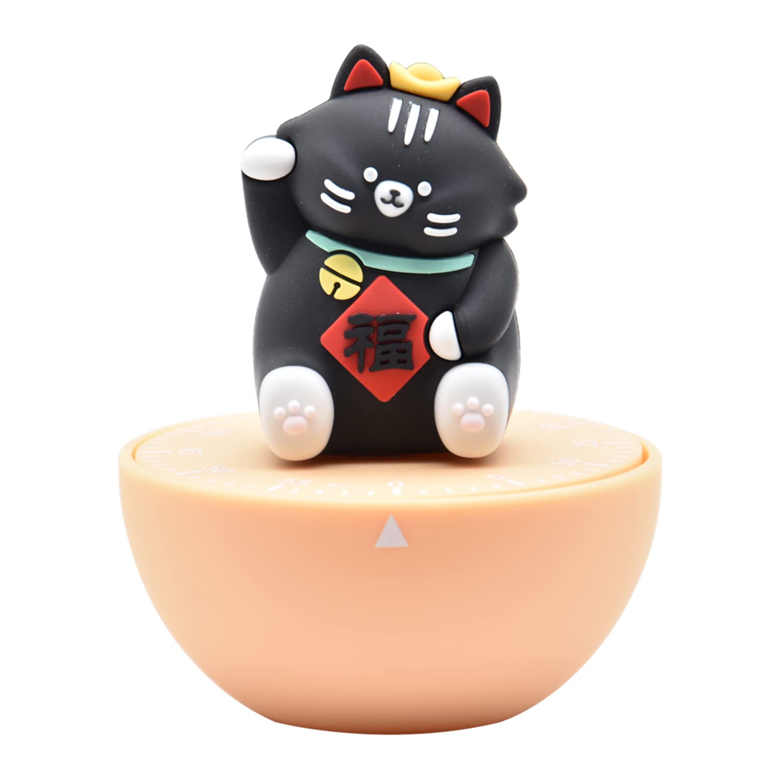 Ranvi Cute Lucky Cat Shaped Time Manager 60 Minutes Mechanical Timer Kitchen Cooking Timer(Black)