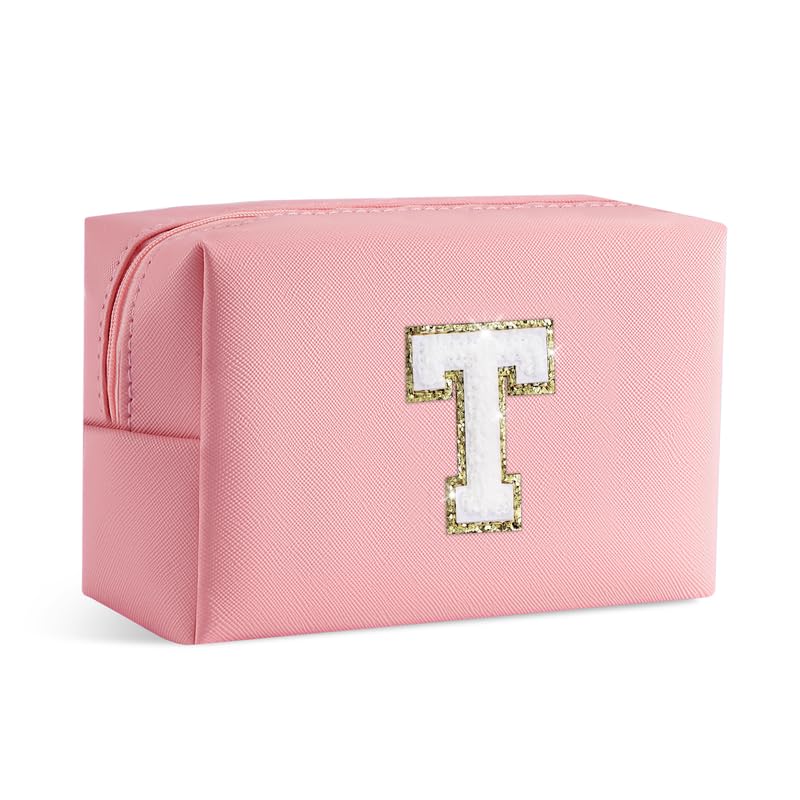 SEFORICO Small Makeup Bags for Women - Waterproof Leather Cosmetic Bag A-Z Personalized Bag Portable Travel Women's Purse Girls Gifts