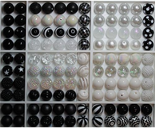 Black and White Themed Bulk Mix of Assorted Styles 20mm Acrylic Bubblegum Beads 124 pc