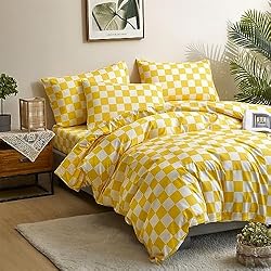 Luxlovery Yellow Checker Comforter Set King Yellow