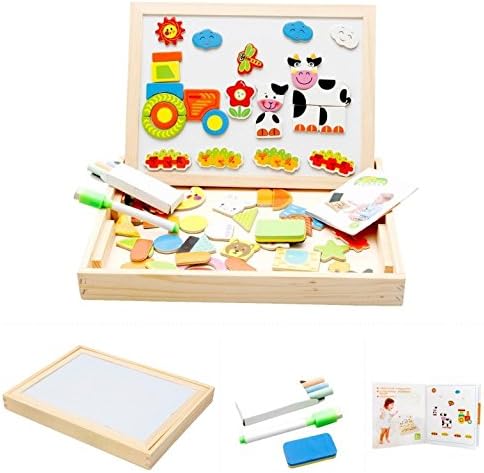 Multifunctional Educational Farm Jungle Animal Wooden Magnetic Puzzle Toys for Children Kids Jigsaw Baby's Drawing Easel Board