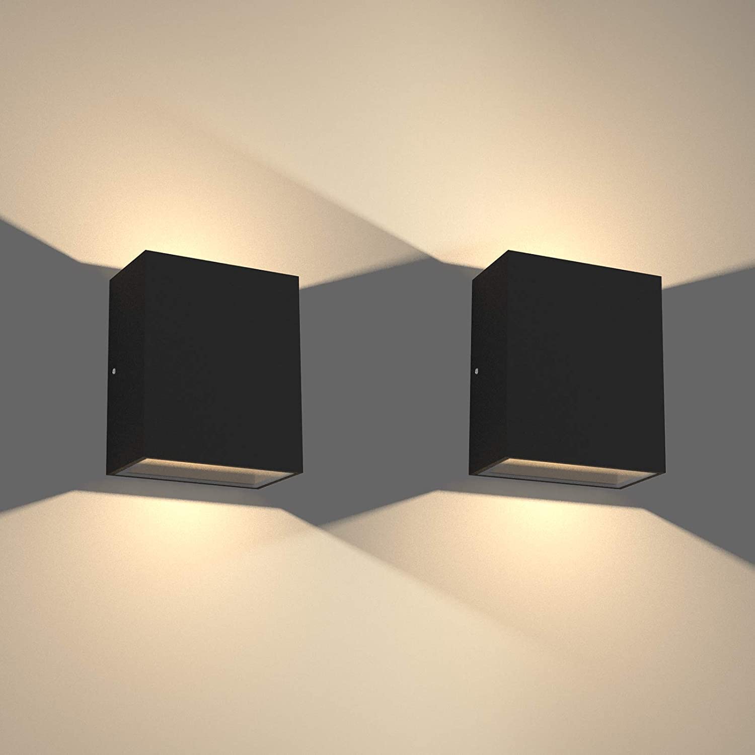 Klighten 2 pcs LED Wall Lights Indoor Outdoor 7W Waterproof IP65 Up Down Aluminum Wall Lighting Decorative Wall Lamps for Living Room Bedroom Garden Entrance, Warm White 2700-3000K, Black