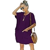 Ladybranch Women’s Casual Summer T Shirt Dress Elastic Loose Short Sleeve Dress with Pocket for Women