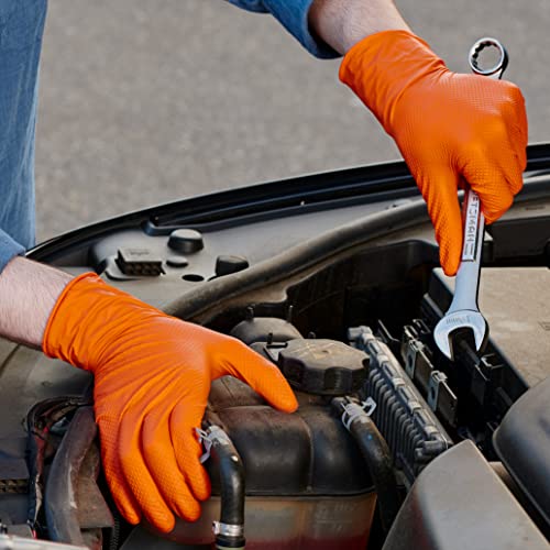 Comfy Package [100 Count 8 Mil HEAVY DUTY Disposable Orange Nitrile Gloves Heavy-Duty, Industrial, Diamond Texture