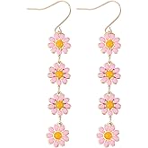 MALOYANVE Daisy Earrings for Women Funny Quadruple Colorful Flower Handmade Lightweight Statement Metal Dangle Earrings Holiday Jewelry Gifts