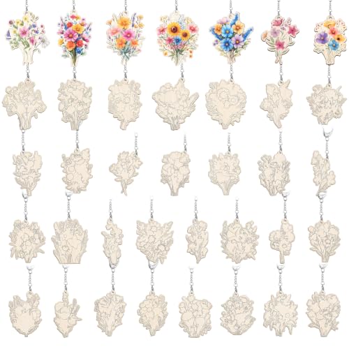 30 Pcs Wildflower Crafts DIY Wooden Keychains, Color Your Own at Amazon