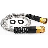 Cesun Short Garden Hose 3 feet, Metal Leader Water Hose, Heavy Duty and Lightweight Stainless Steel Water Pipe for RV, Outdoor, Yard, Lawn, 3ft x 5/8", Female to Male