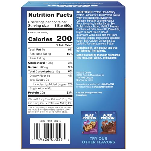PURE PROTEIN BAR, CHOCOLATE PEANUT BUTTER, 1 PACK 6 COUNT