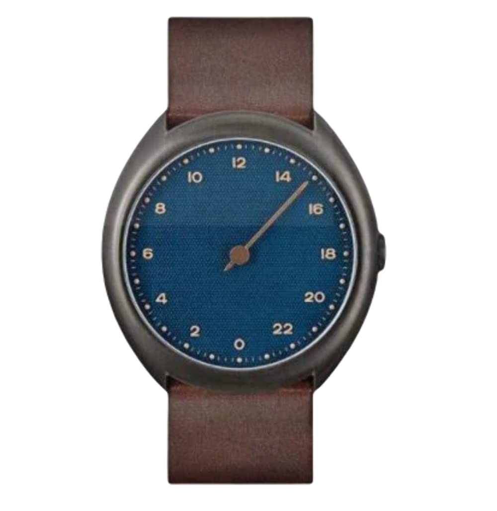 slow O 14 - Dark Brown Vintage Leather Anthracite Case Blue Dial Unisex Quartz Watch with Blue Dial Analogue Display and Dark Brown Leather Strap