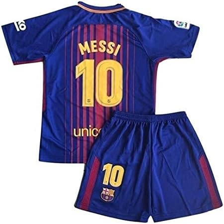 Petersocks 10 Messi Barcelona Home Kids Or Youth Soccer Jersey &amp; Shorts Set 2017-2018 Season Red/Blue 11-13Years