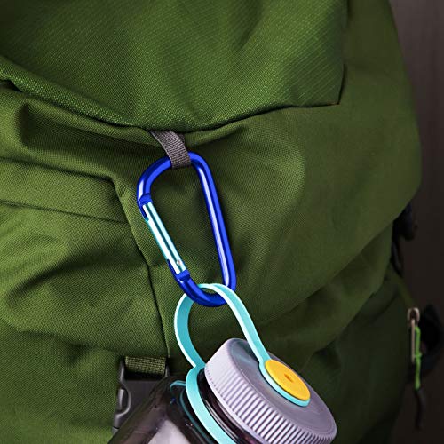 6Pack Aluminum Carabiner 3 Inch, Blue D Shape Heavy Duty Buckle
