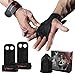 PHERAL FIT Natural Leather Hand Grips - Gymnastics Grips Wrist Support Crossfit, WODs, Pull Ups, Chin Ups, Kettlebels Weight Lifting (Black, Medium - 3.7