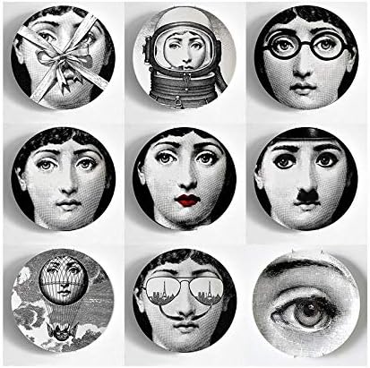 SUNNYFOR Fornasetti 9 Pieces Piero Decorative Plates Dishes 8 Inch Face Decorative Wall Plates For Hanging Porcelain Plates