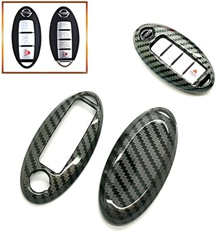 Smart Remote Key Fob Case Cover Shell 3 4 5 Buttons Gloss/Fros Metallic Painted PlasticKey Cover For NISSAN (Black Carbon Gloss Fiber)