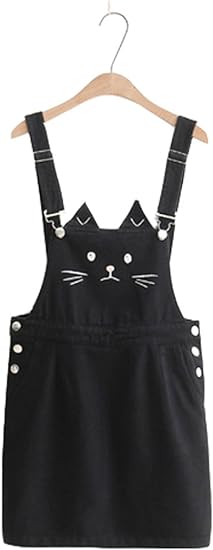 Amazon Co Jp Lisa Pulster レディース スカート ワンピース デニム 猫 猫耳 可愛い ブラックorホワイト 森ガール 綿 オーバーオール 萌え キュート 長さ調節出来る コスプレ 服 ファッション小物