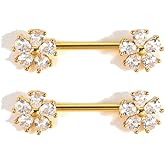 Niaspi 14G Clear CZ Flower Nipple Rings for Women 316L Surgical Steel Nipple Piercing Jewelry Sparkle Nipplerings Nipple Barbell Nipple Piercing Jewelry