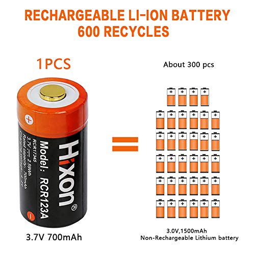 RCR123A Rechargeable Batteries(8 PCS) and Charger, Hixon 3.7V 700mAh RCR123A Li-ion Batteries for Arlo HD Security Cameras(VMC3030/VMK3200/VMS3330/3430/3530), UN CE Certified