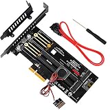 Speedbyte PCIe Nvme Adapter, M.2 NVME SSD (M Key) or M.2 SATA SSD (B Key) 22110 2280 2260 2242 2230 to PCI-e 3.0 x4 Host Controller Expansion Card with SSD Fan Cooler Heatsink for PC Desktop,Black