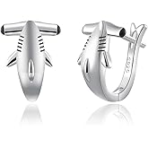 925 Sterling Silver Shark Hoop Earrings - Hypoallergenic Hammerhead Shark/Shark/Dragonfly Dangle Earrings Cute Ocean Animal Sea Shark Hoop Jewelry Gift for Women