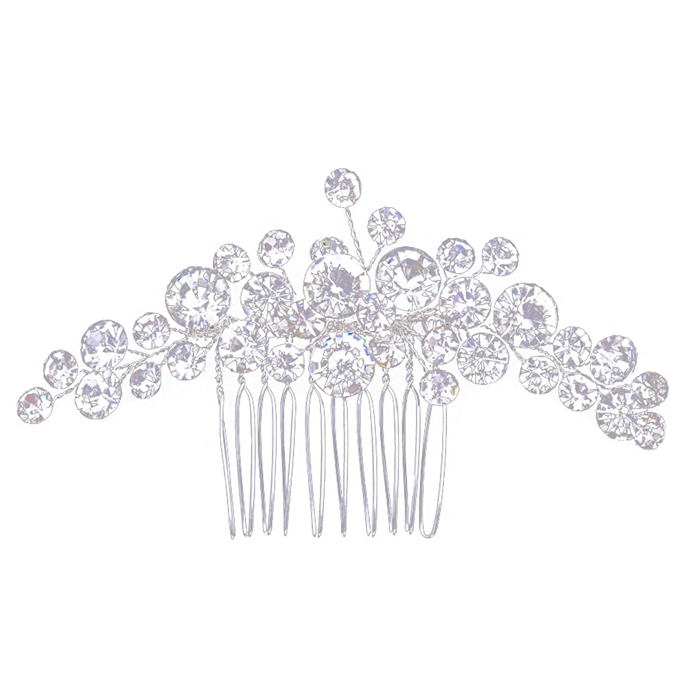 Bride Wedding Crystal Hair, Bridal Flower Side Hair Clip Rhinestone Bridal Comb Barrette Handmade Flower Hair Clip Head Pieces Bridal Headpiece Wedding Accessories for Women and Girls - Silver