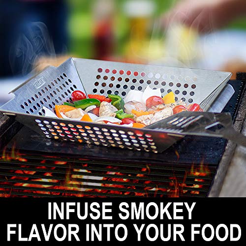 GRILLART Grill Basket for Vegetables & Meat - Large Grill Wok/Pan for the Whole Family - Heavy Duty Stainless Steel Veggie Grilling Basket Built to Last - Best BBQ Accessories for All Grills & Smokers - Thumbnail 4
