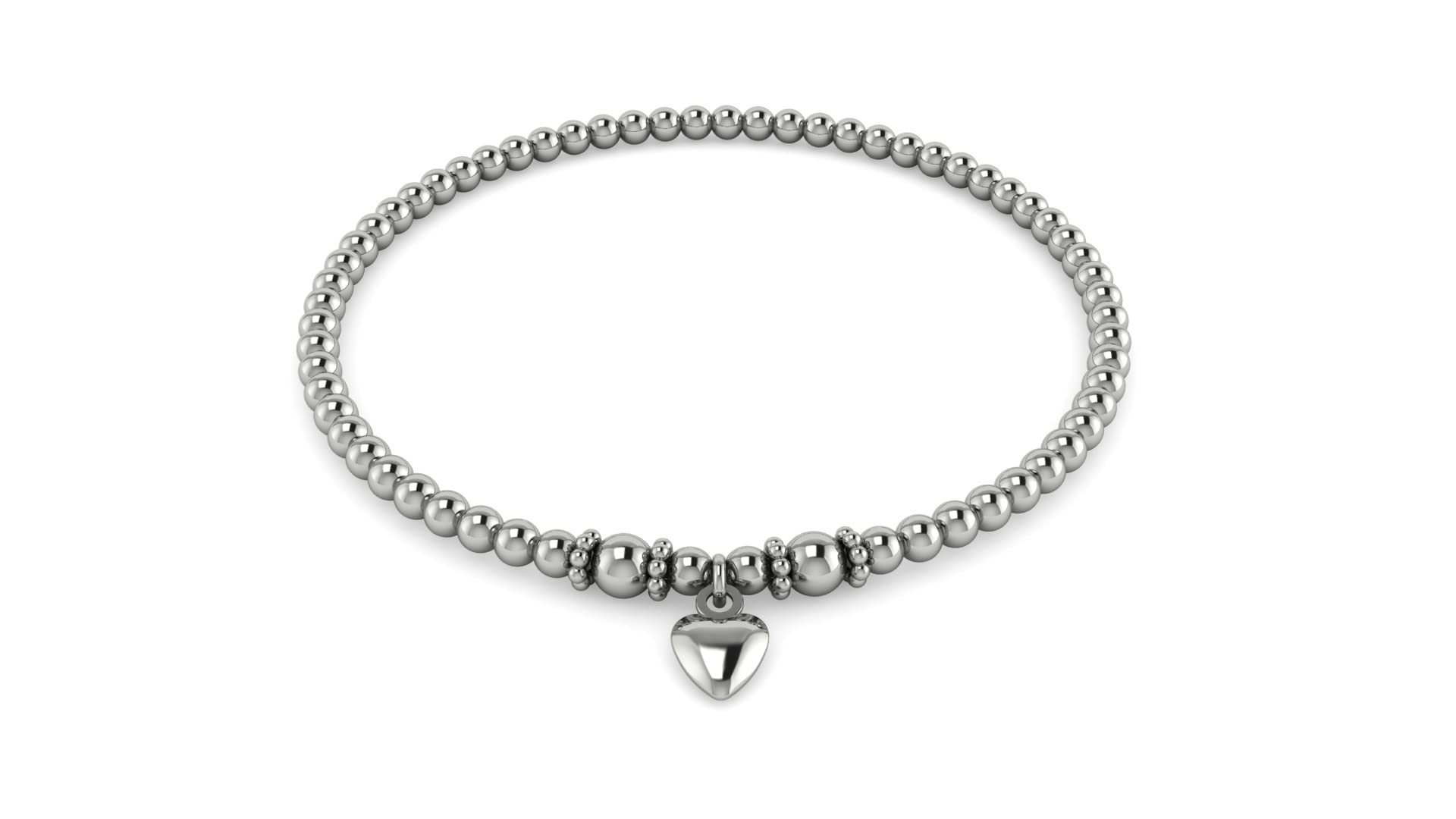 Loving My Bump Beaded 19cm Bracelet Stretch Elasticated Stacking 925 Sterling Solid Silver for Women | Heart Charm or Sparkle Design (Heart Charm)